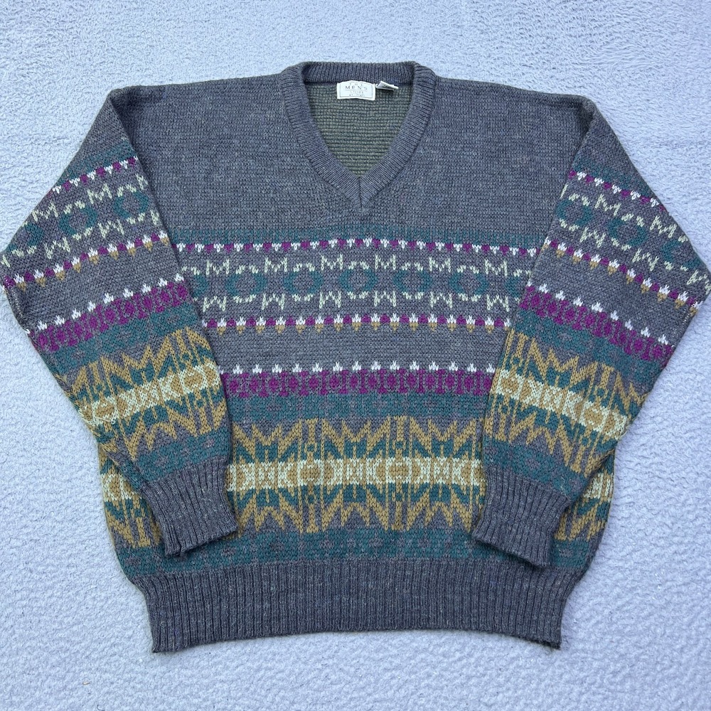 VTG Mens Store‎ At Sears Sweater Mens XL Multicolor Geometric V-Neck Pullover